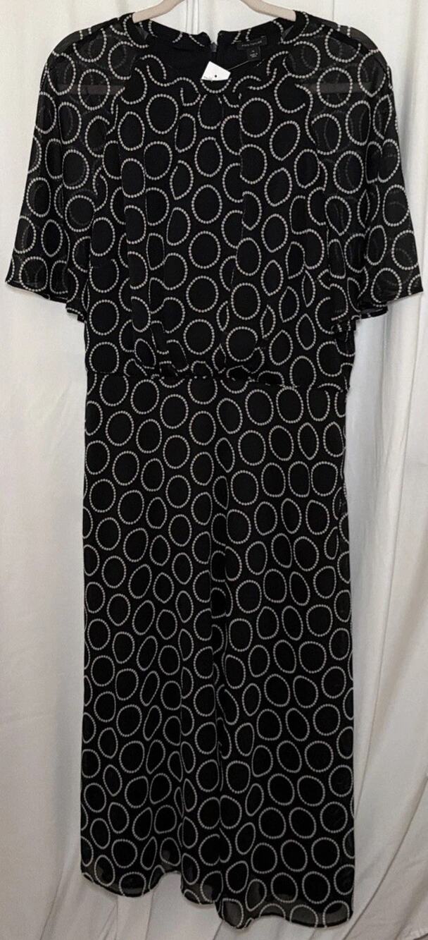 Ann Taylor Loft Dress sz 14 Sheer Loose Sleeves Black And White Circle Pattern